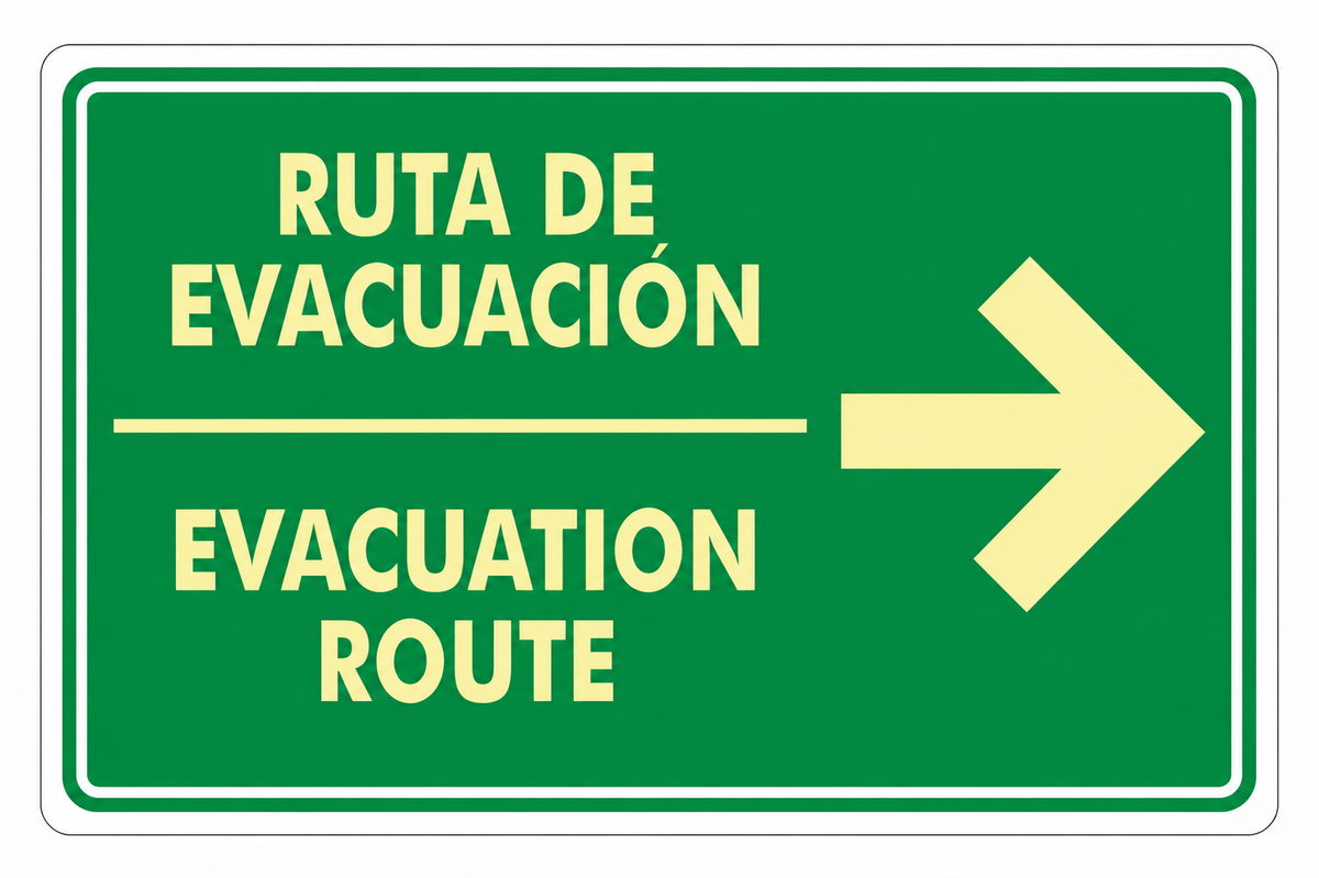 Señalización de Ruta de evacuación Derecha (Bilingüe)