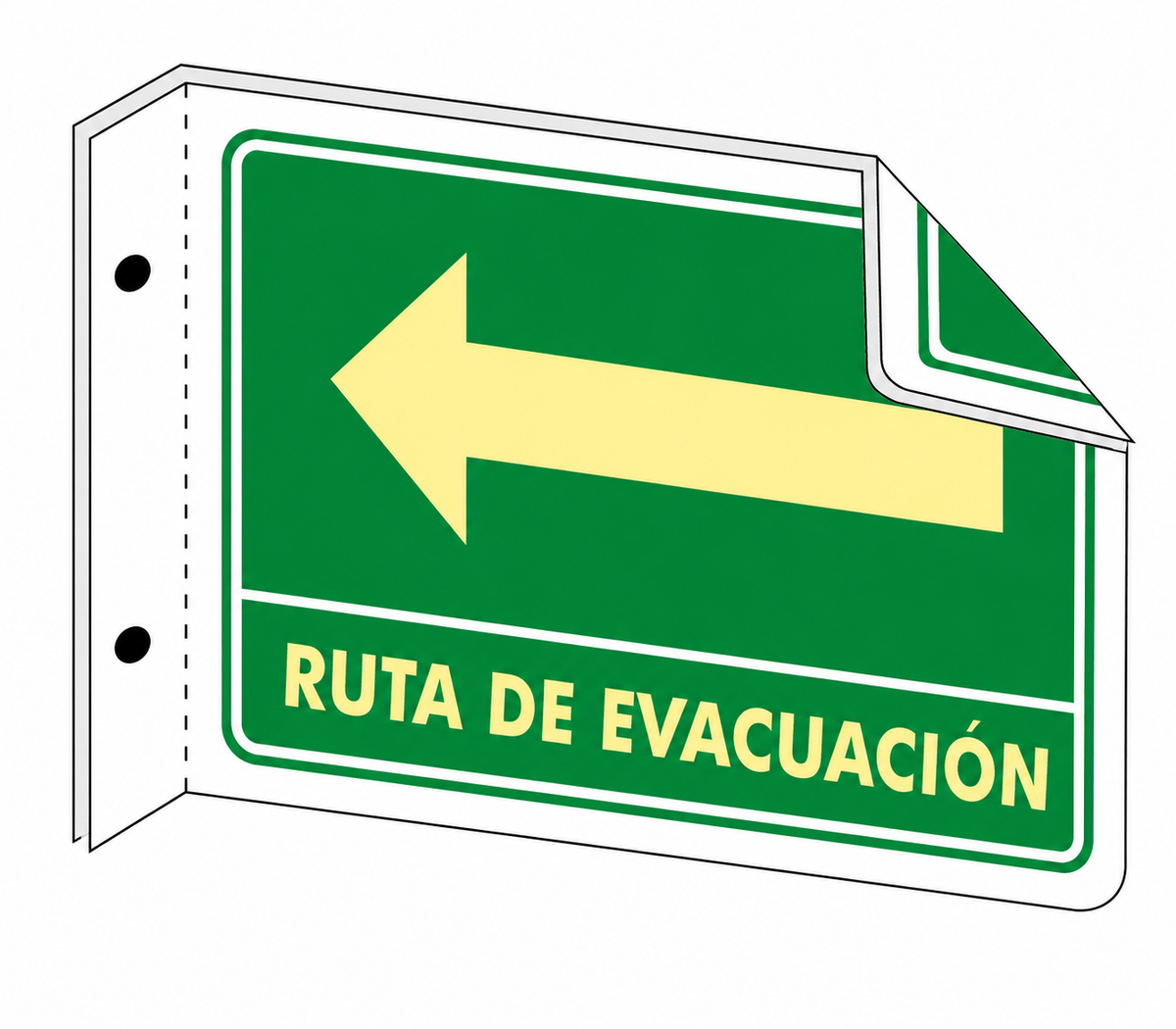 Señalización de Ruta de evacuación izquierda (Tipo bandera)