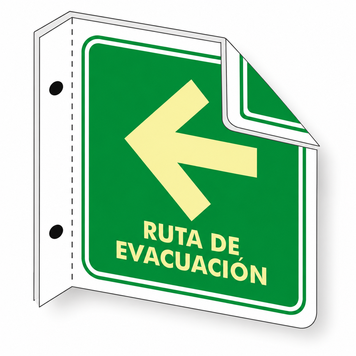 Señalización de Ruta de evacuación izquierda (Tipo bandera)