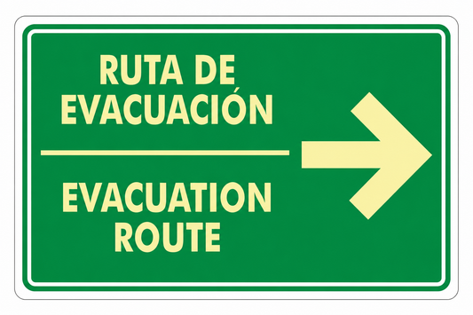 Señalización de Ruta de evacuación Derecha (Bilingüe)