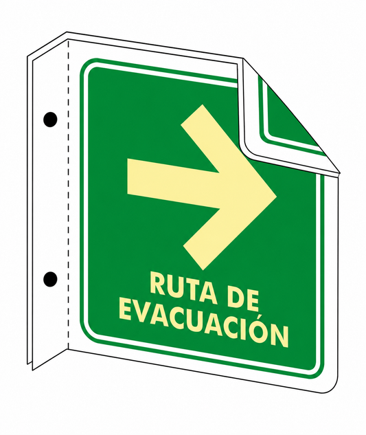 Señalización de Ruta de evacuación derecha (tipo bandera)