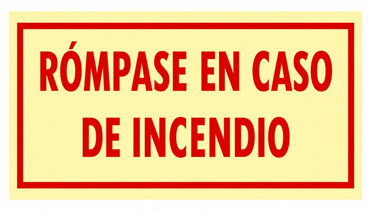 Calcomanía Rómpase en caso de incendio (sobre vidrio)