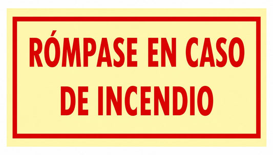 Calcomanía Rómpase en caso de incendio (sobre vidrio)