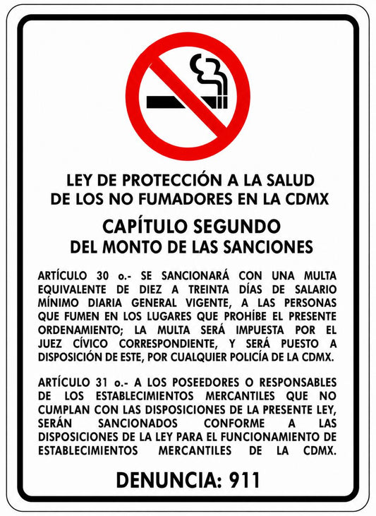 Señalización de Ley de protección a la salud