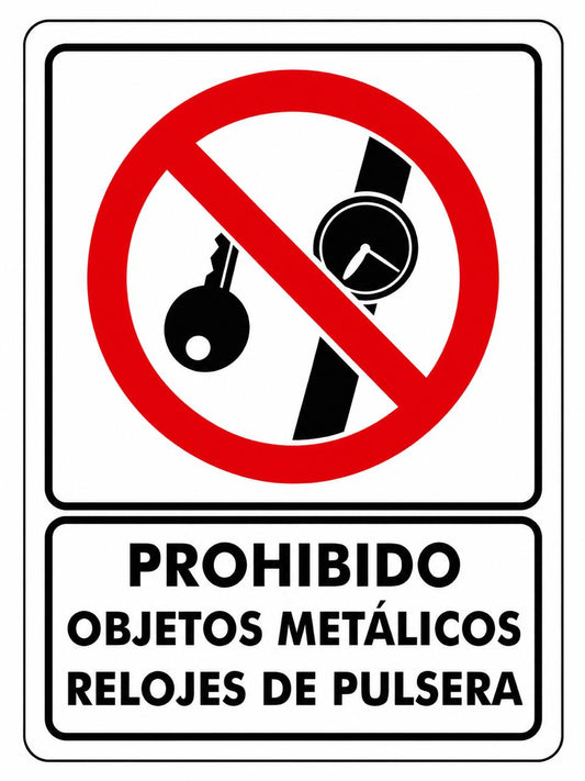Señalización de Prohibido objetos metálicos relojes de pulsera