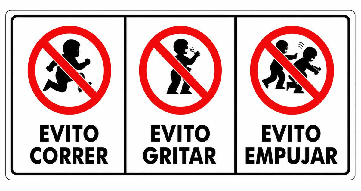 Señalización de Evito correr, Evito empujar, Evito gritar