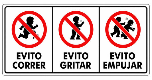 Señalización de Evito correr, Evito empujar, Evito gritar
