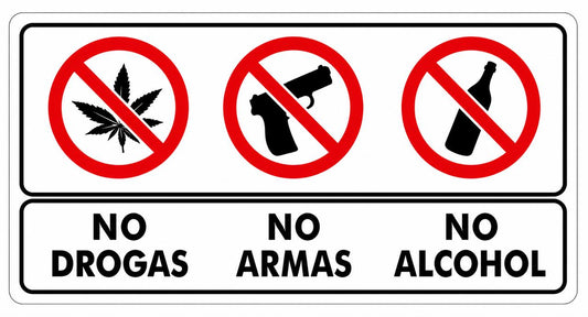 Señalización No drogas, No armas, No alcohol